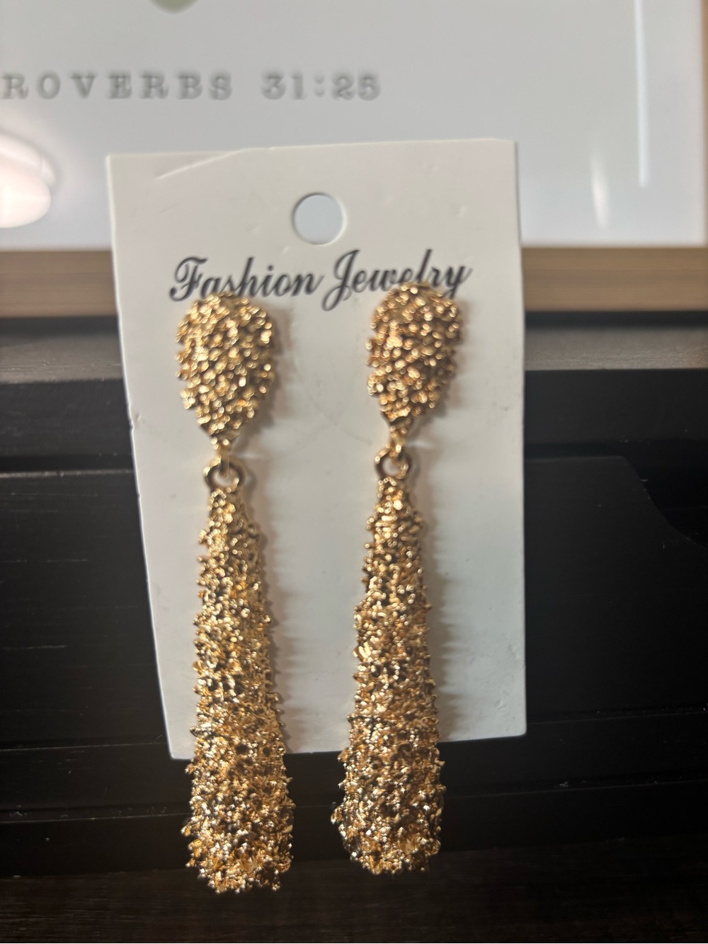 Gold Toned Sparkling Textured Drop Earrings